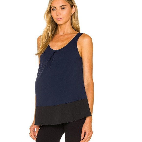Hatch Tops - Hatch Maternity Colorblock Sleeveless Top Blouse Navy Black Size P